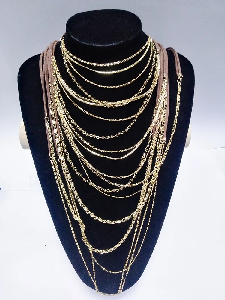 Fashional Multi Layered Suede Chain Necklace With Crystal Long Chain ...