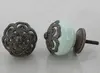 Shabby Chic Green Ceramic Knob with Antique Mesh