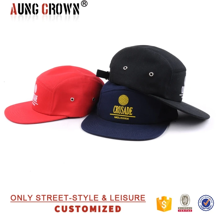 Custom Cotton Solid Color Cap Screen Printed 5 Panel Hat With Nylon