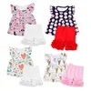 Kids Clothing Sets Baby Printed Flutter Sleeve Top Matching Solid Color Ruffle Shorts Girls Clothes Set Girls Boutique Outfits