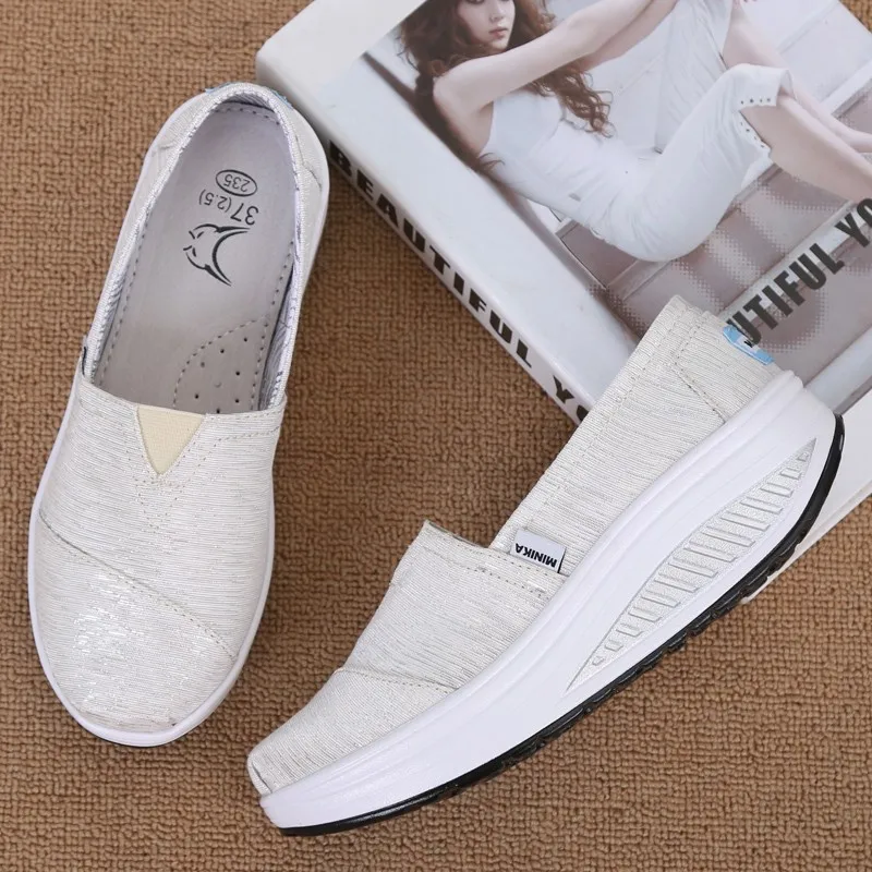 Greatshoe Cheap Casual Wedge Ladies Shoes,White Canvas Slip-on Shoes ...