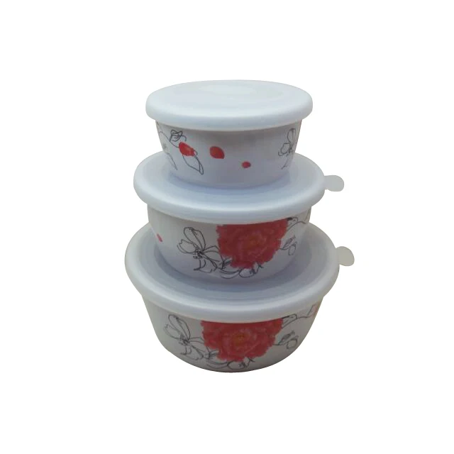 Hot selling Plastic Melamine 3pcs Round storage bowl with plastic lid