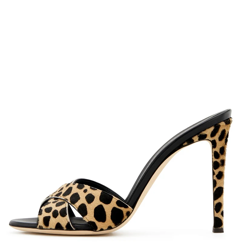 Sexy Leopard High Heel Mules Open Toe Heeled Slipper Slides Sandals ...