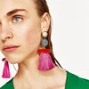 4 Colors Fashion Boho Flat Pearl Charm Ball Silk Thread Tassel Stud Earrings