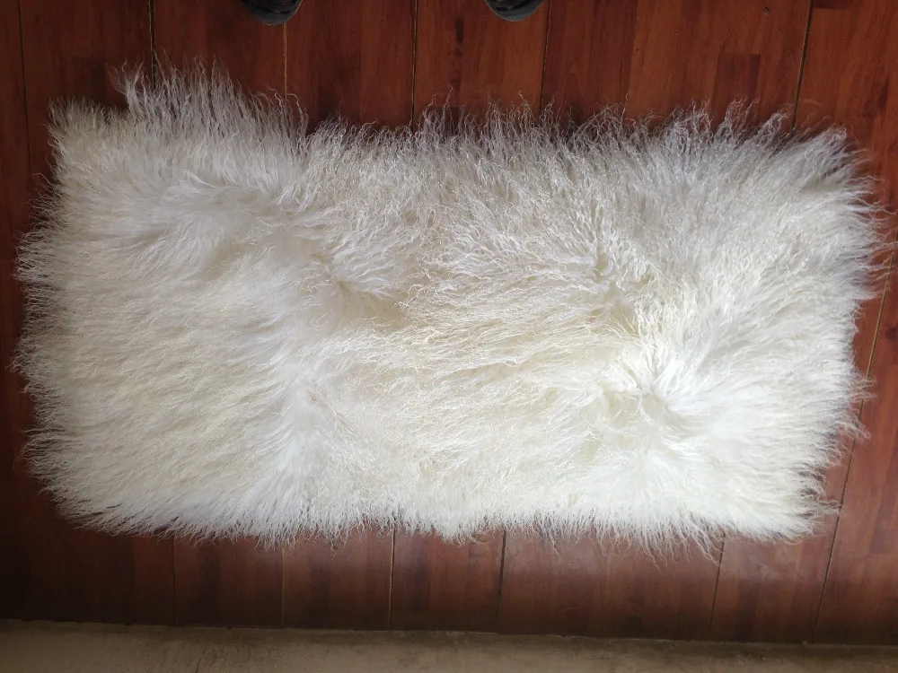 100% Real Mongolian Fur Throw Tibetan Lambskin Rug Curly Hair Carpet Hide Pelt 