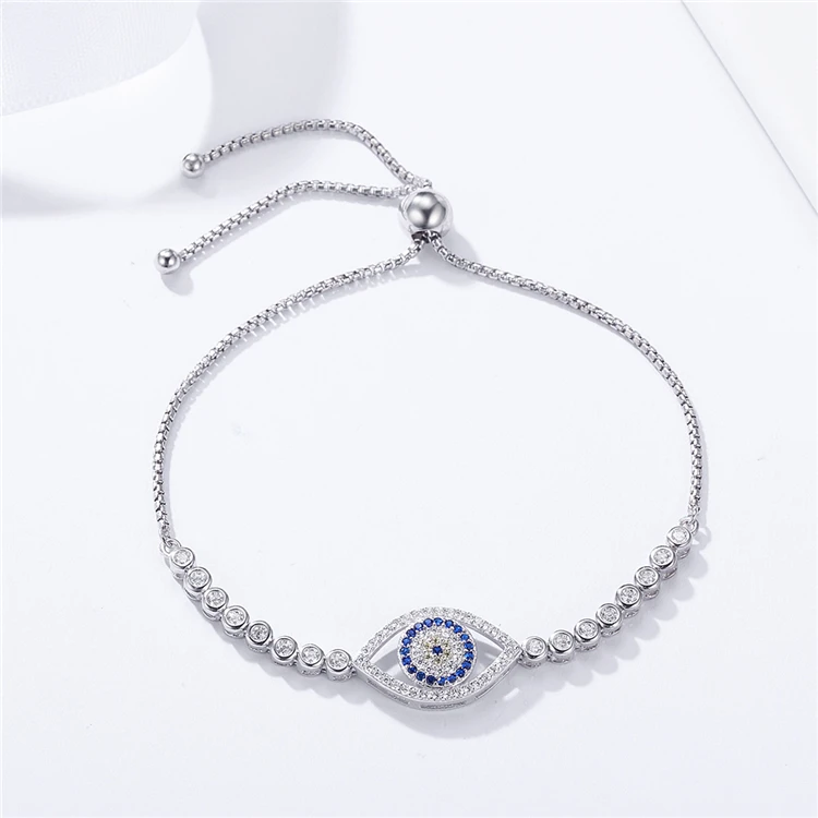 Blue Evil Eyes Bracelet Qings 925 Sterling Silver jewelry Adjustable Tennis Bracelets