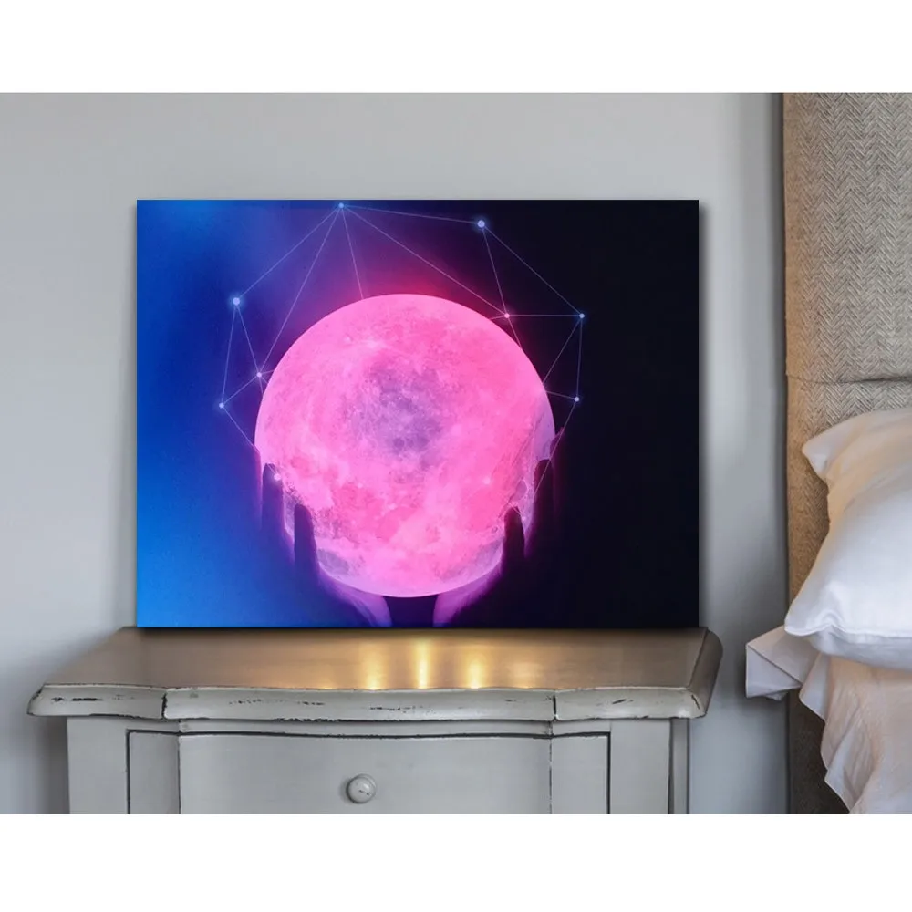 New Led Canvas Prints With Led Lights Canvas Wall Decor Hand With Moon