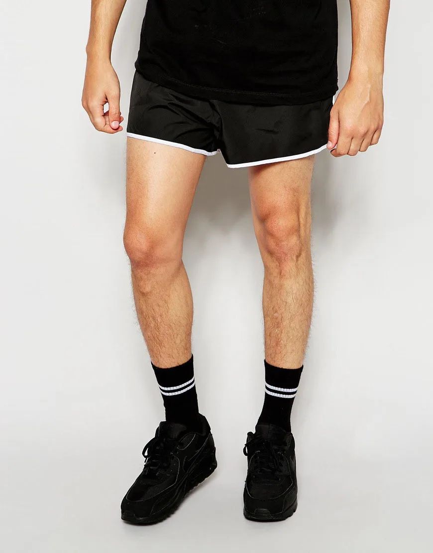 Oem Lightweight Smooth Fabric Black Shorts For Mens With Contrast ...