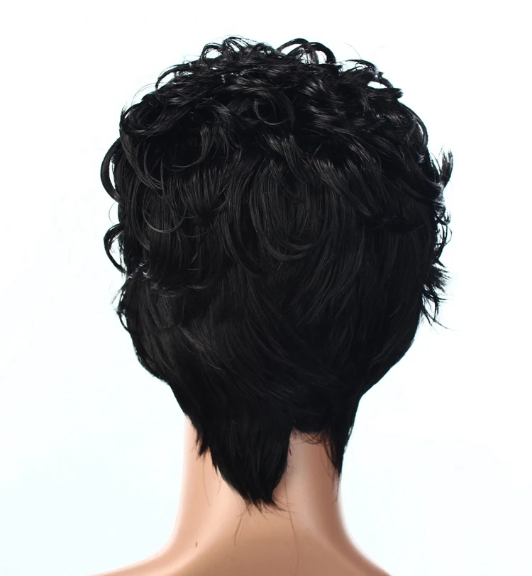 Black Hair With Yellow Highlights Short Kinky Curly Synthetic Wig - Buy