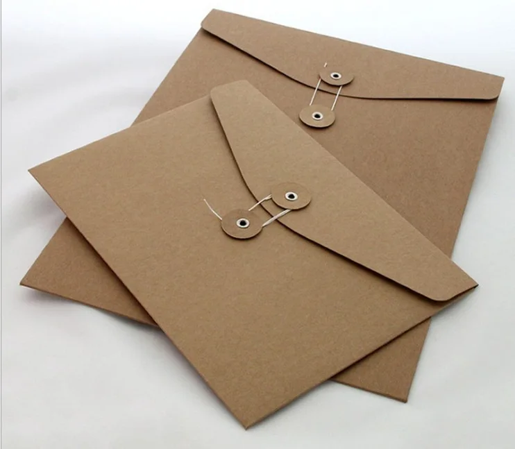 Brown Kraft Cardboard Paper Folder Pocket Button String Closure