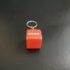 solid red acrylic cube keyring with white printing