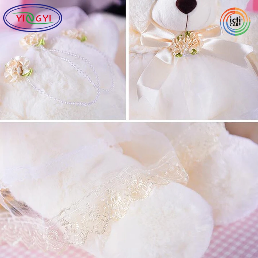 D688 15 Inch Wedding Plush Bears Toy Couple Doll Stuffed Bride And