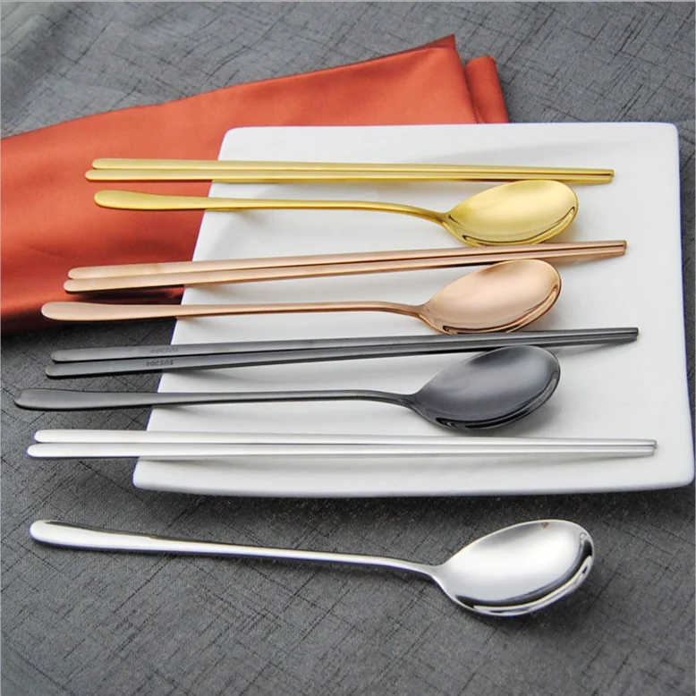 Multi Color Stainless Steel Korean Chopsticks Spoon Cutlery Set Buy