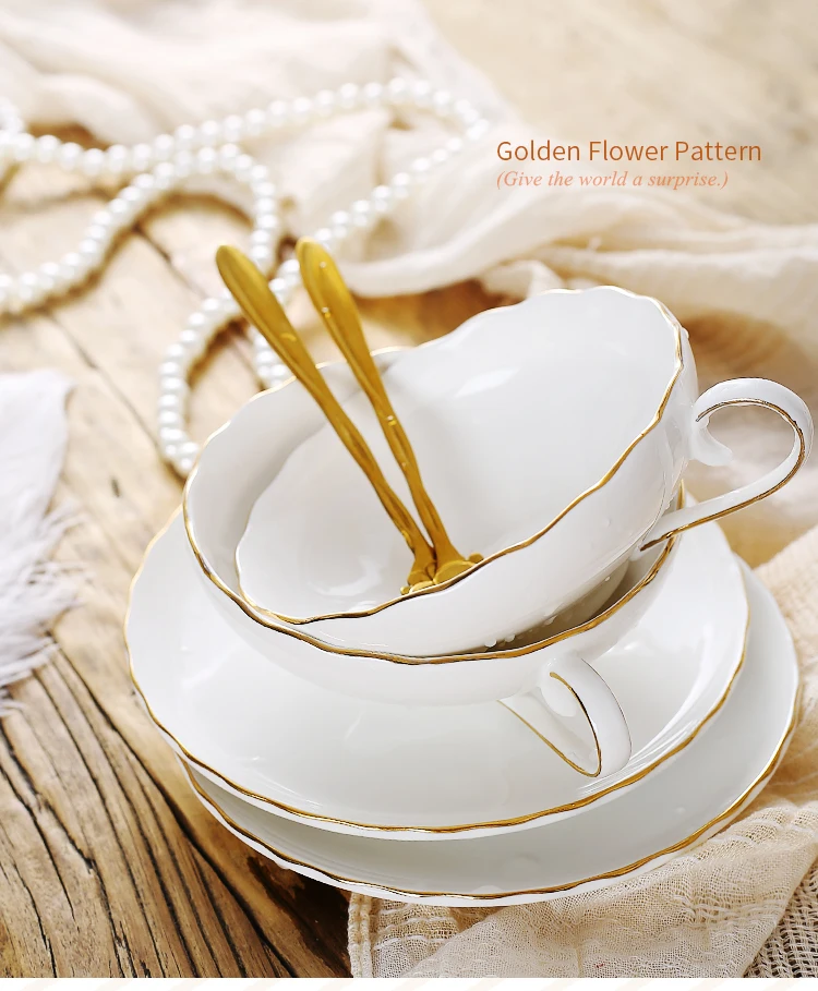 Flower Design Gold Rim Bone China Ceramic Type and Coffee & Tea Sets Drinkware Type Coffee Cup and Saucer Set