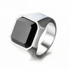Wedding Engagement Men's Stainless Steel Natural Stone Rings With Big Black Agate