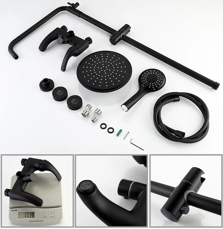 Kaiping faucet Bathroom sanitary ware exposed matte black 100% brass body shower set bathroom taps faucet