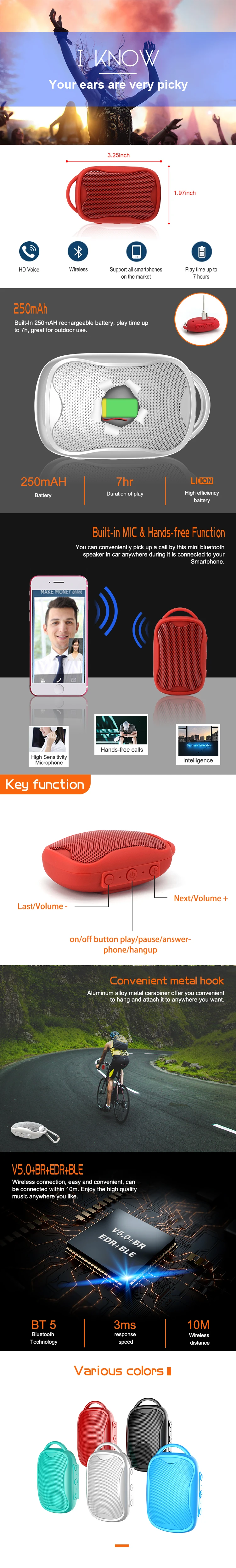 New Arrive BT Music Mini Portable Speaker for Bike Walking Outdoor Indoor - ANKUX.COM