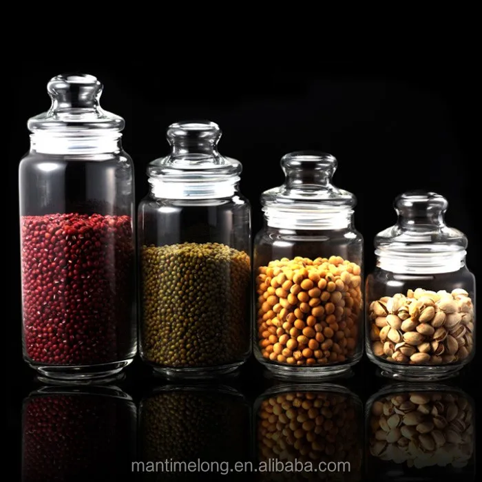 Glass Storage Bottle Jars And Lids Container For Food Candy Spice