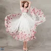 T-D569 China Printed Chiffon Long Flowing Women Summer Fit and Flare Dress