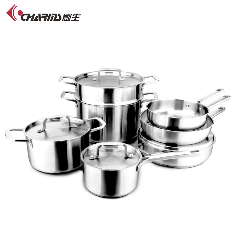 12piece Induction Ready Stainless Steel Cookware Sets With Glass Lid On