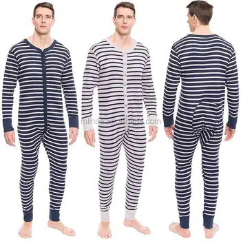 Plus Size Adult Onesie Pajamas Long Sleeve Stripe Waffle Knit Mens ...