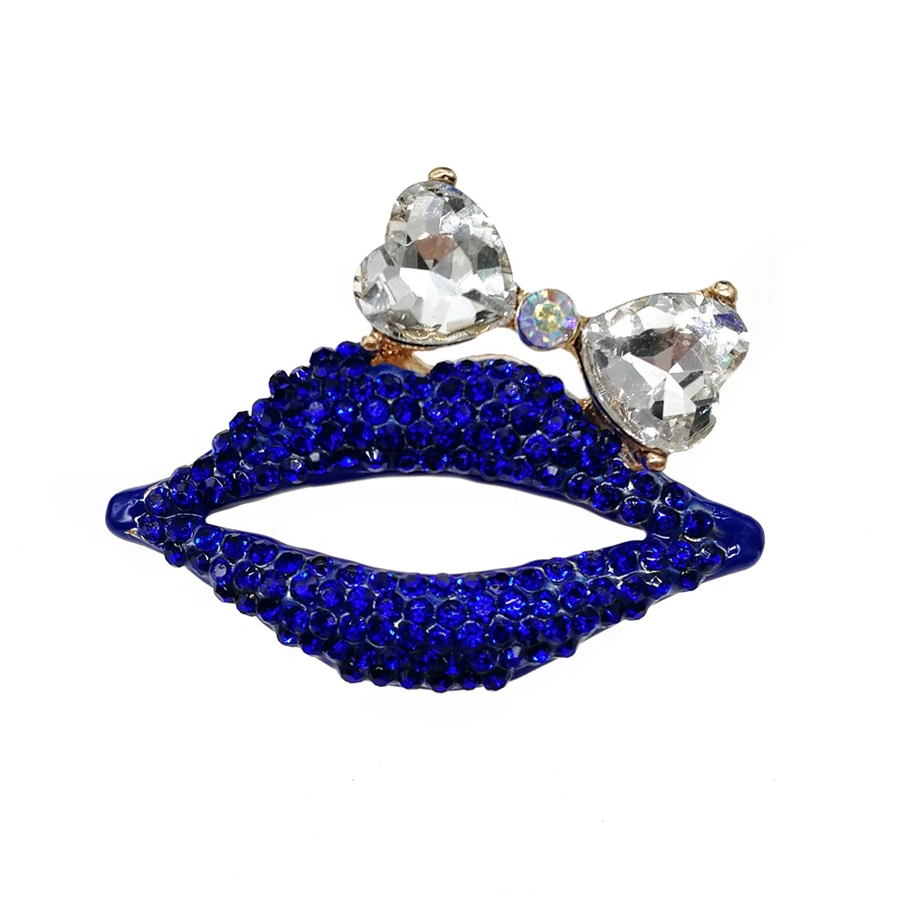 Fashion Women Jewelry Blue Rhinestone Lips Lipstick Brooch Cute Crystal Mouth Broach Pin Buy 6990