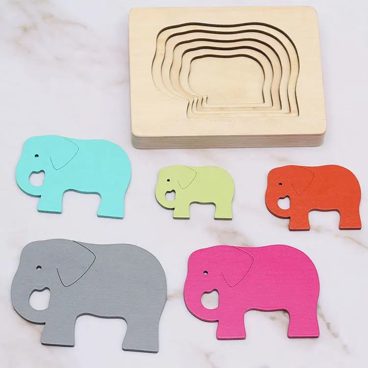 Carton Rabbit/Bird/Elephant/Whale Puzzle Multilayer Jigsaw Baby Child Early Enlightenment Grab Educational wooden puzzle