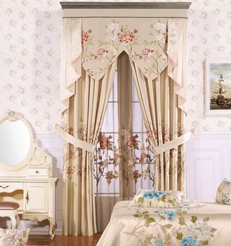 Ready Made Curtain Faux Silk Taffeta Curtain Embroidered Curtain