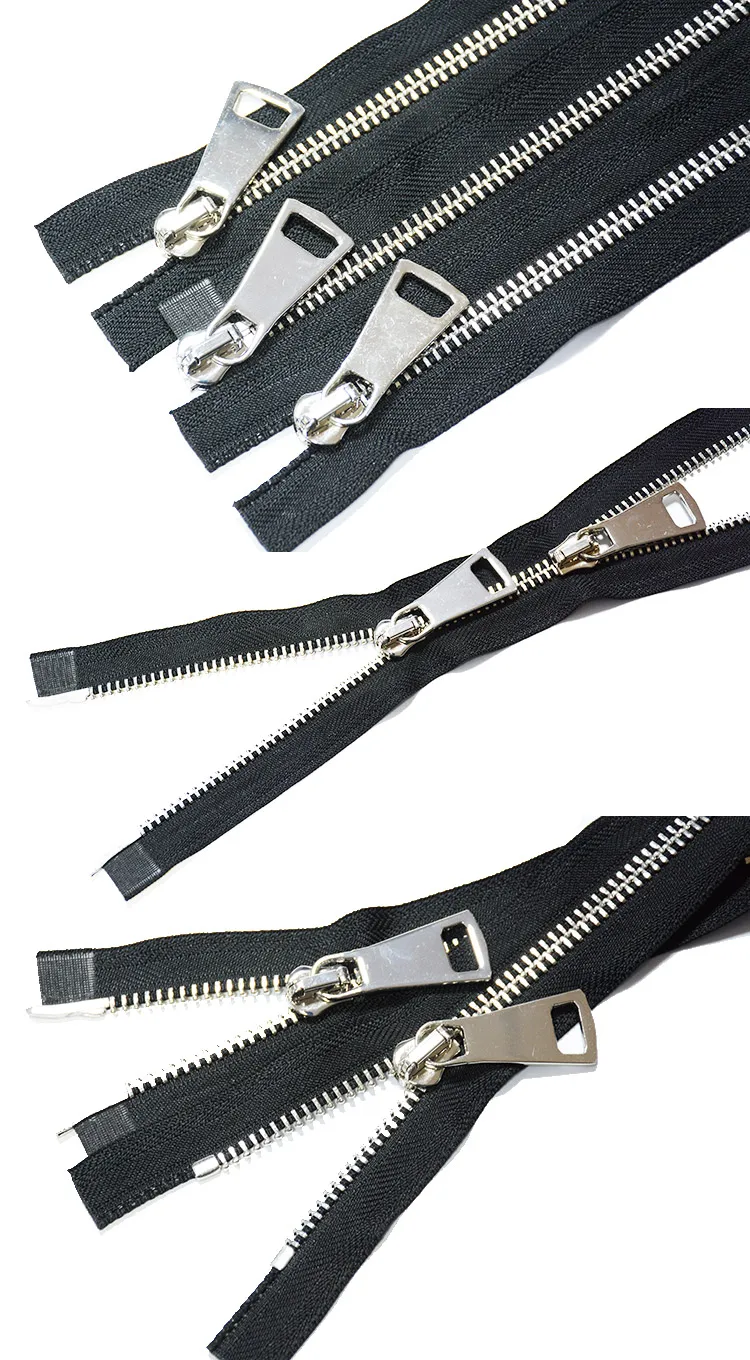 8 Double Head Two Sided Zipper With Platinum Color Teeth Two Way Metal
