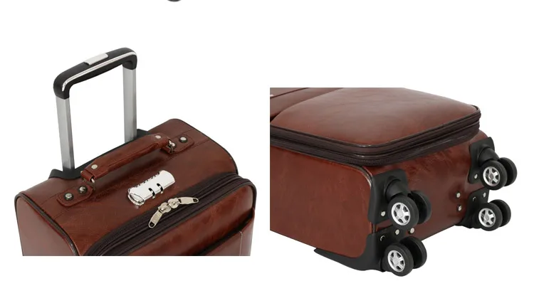 Hot 4 wheels strong PU material trolley luggage bag set of 4 business luggage bag with duffle bag