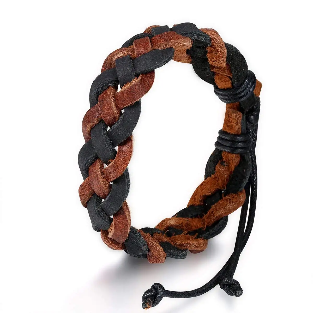 Flongo Men's Woven Braided Leather Rope Wrap Cuff Bracelet, Fit 7.5-10 inch Wrist