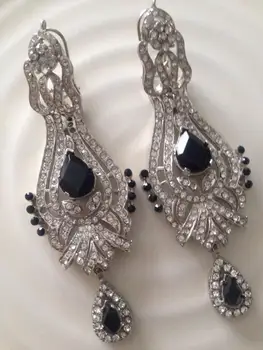 Silver With Black Rhinestone Earrings Salwar Bellydance Stone Silver With Black Rhinestone Earrings Salwar Bellydance Stone Christmax