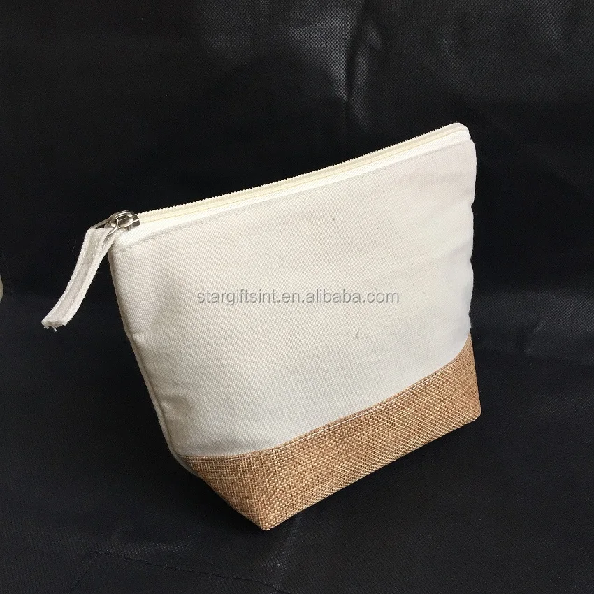 Recycled Durable Portable Carrying Small Natural Canvas Zipper Cosmetic