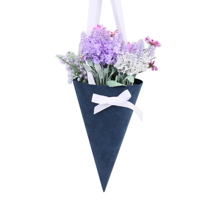 Fancy Handmade Velvet Covered Cardboard Cone Flower Box