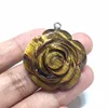 Hot sale natural carved yellow tiger eye rose flower pendant for birthday gift