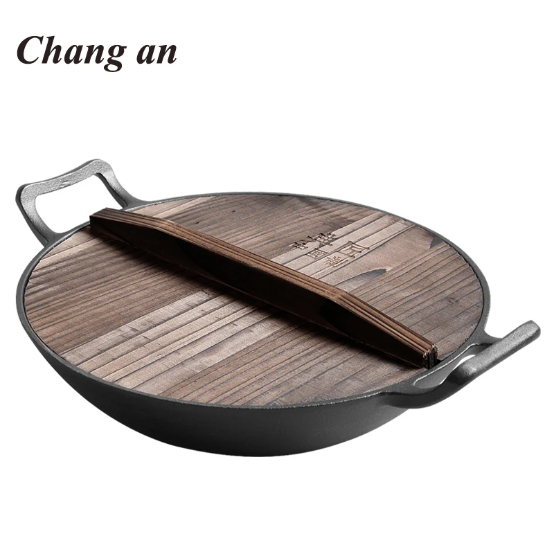 Wajan Besi Cor Tiongkok Dengan Tutup Kayu Buy China Cast Iron Wok Cast Iron Wok Besi Cor Wajan Dengan Tutup Kayu Product On Alibaba Com