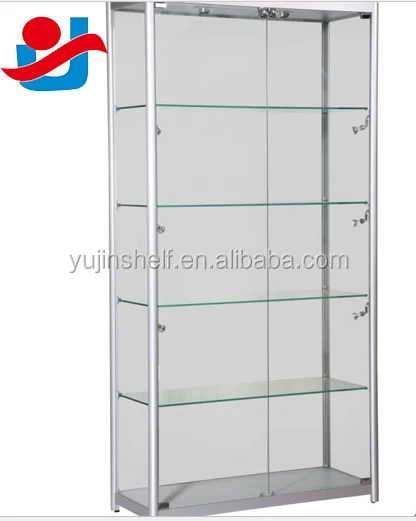 Hot sale silver titanium frame multi-layer tempered glass liquor display cabinet with led lighting