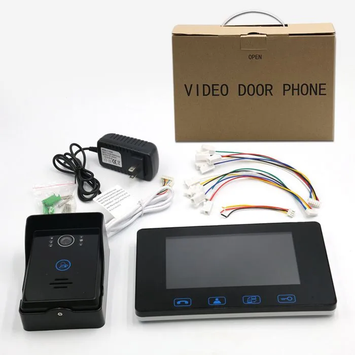 Luxury 7"colour touch key wired video door phone doorbell intercom system with rainproof door camera