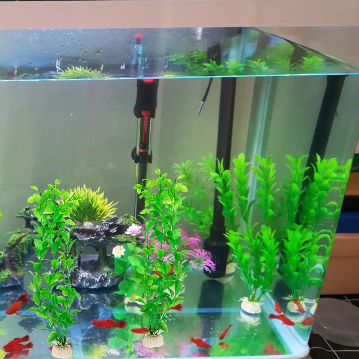 Fish Tank Decorations Home Décor Plastic Comsun 4 Pack Artificial Aquarium Plants Large Size 10.6 inch Approximate Height
