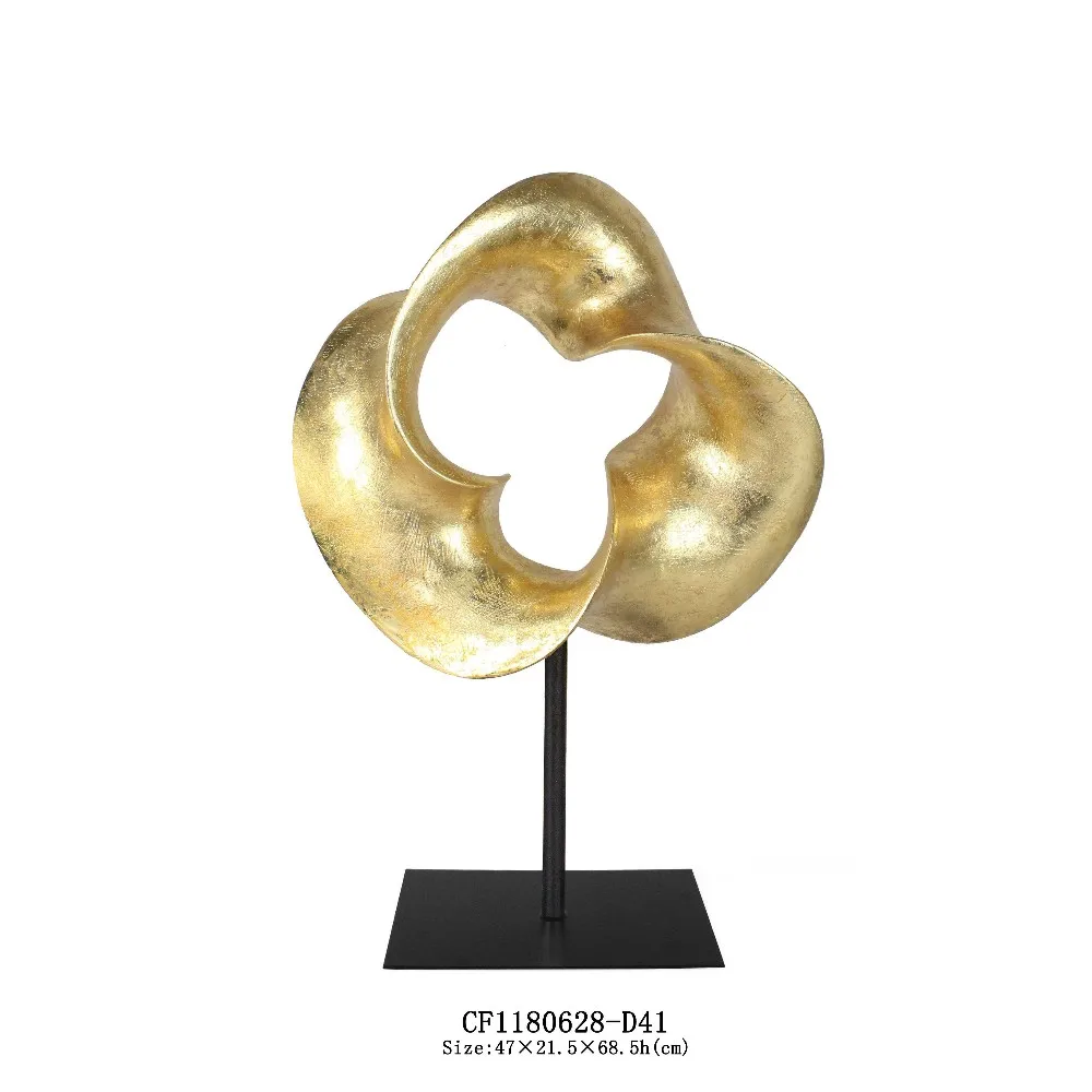 Resin Gold Ribbon Sculpture with Metal Base Tabletop Home Decor supplier