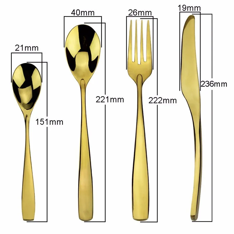 Luxury Gold Cutlery Set 4piece High Polishing Glisten Stainless Steel