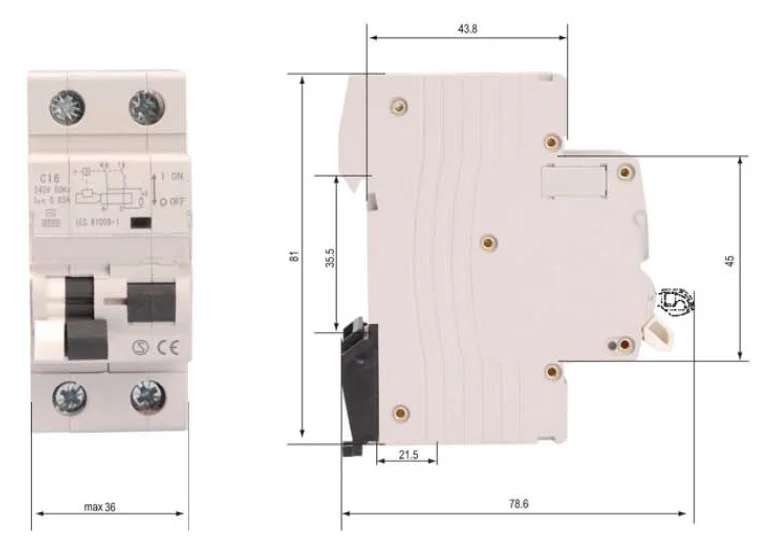 Combined MCB RCD 2P 10A 16A 20A 25A 32A 40A 30mA 100mA 30mA AC or A type 10KA 6KA RCBO with CE CB Australia ESV certificate