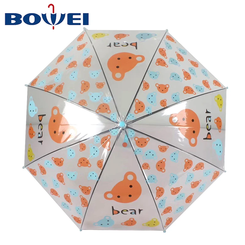 Factory direct sales auto open bear print transparent poe umbrella kids