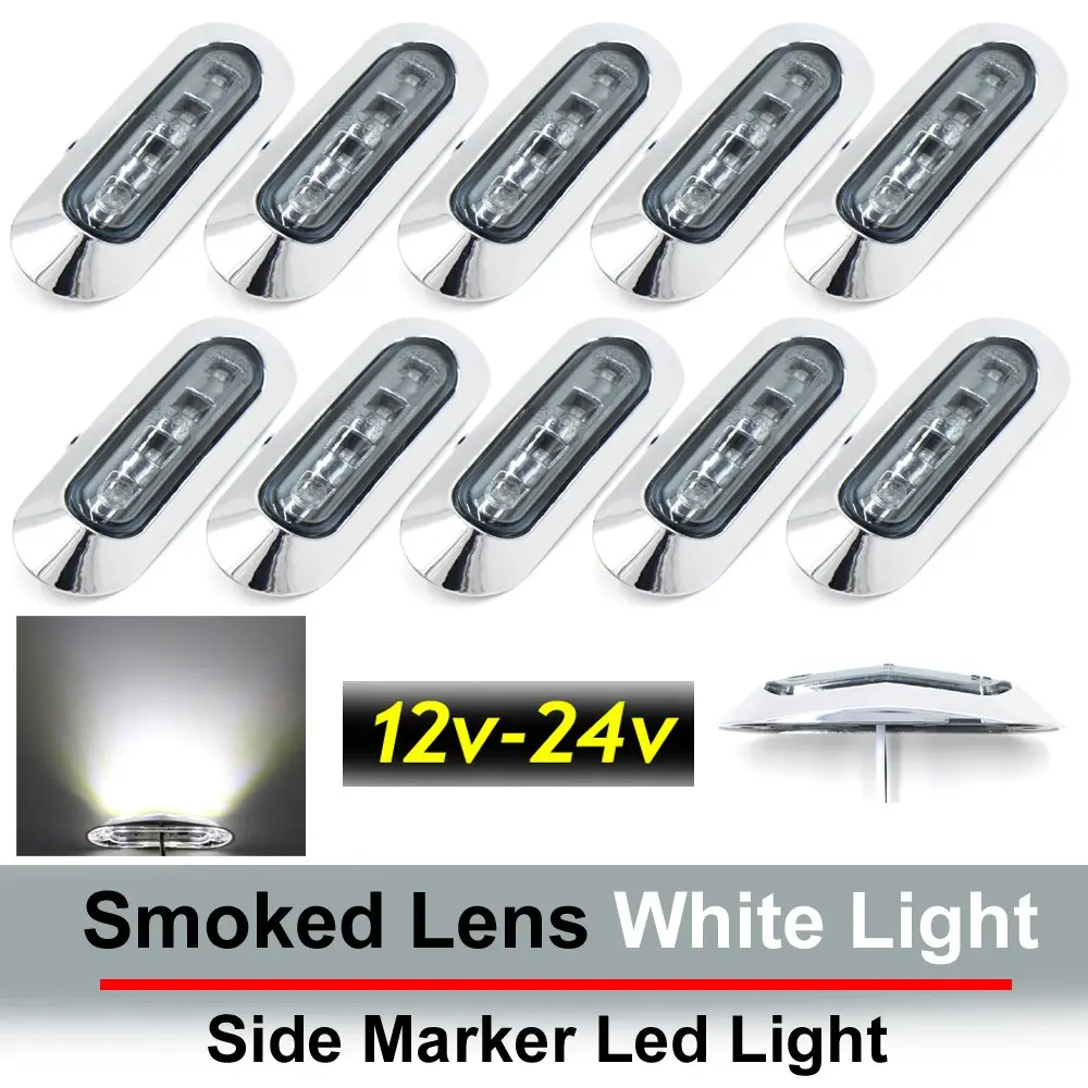 10 pcs TMH 3.6" submersible 4 LED Smoked Lens White Light Side Led Marker 10-30v DC , Truck Trailer marker lights, Marker light amber, Rear side marker light, Boat Cab RV