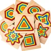 Kids Hand Grab Board Educational Geometry 3D Wooden Puzzle Solutions