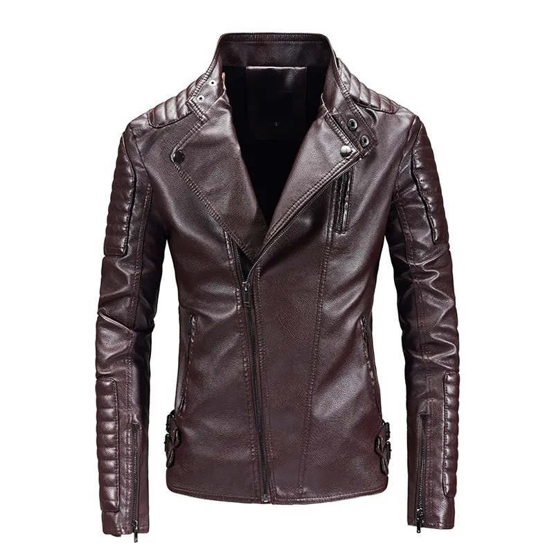 European Style Mens Jacker Black Leather Jackette Zipper Hip Hop Rock ...