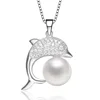 ATHENAA 925 Sterling Silver Jewelry Zircon Dolphin Shape Pendant Freshwater Shell Pearl Necklaces Women Charm