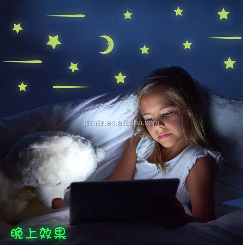 Moon Stickers Home Wall Ceiling Decals Set Glow In The Dark Stars Wall Stickers Buy Removable Wall Stickers Night Glow Star Stickers Night Glow Wall