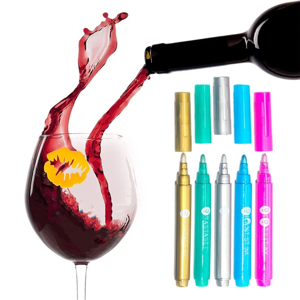 Wine Glass Marker Metallic Pen Set Round Tip Diy Writing Chalk Marker