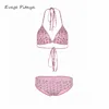 Ability to customize Low MOQ Swimsuit women sexy Halter Geometric patterns Brazilian Thong bikini swimsuit